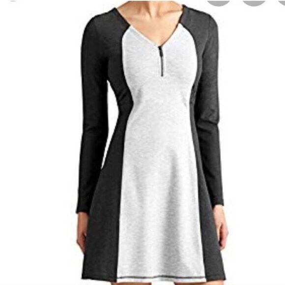 Athleta Whereupon Ponte Colorblock Fit & Flare Dress Gray 724810‎ Medium - Picture 1 of 10